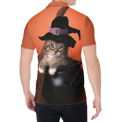 Halloween Cute Witch Cat Print Men's Shirt