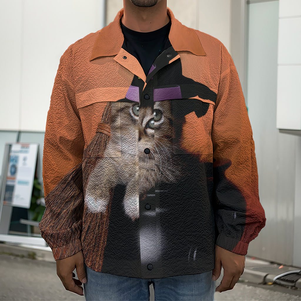 Halloween Cute Witch Cat Print Men's Shirt Jacket