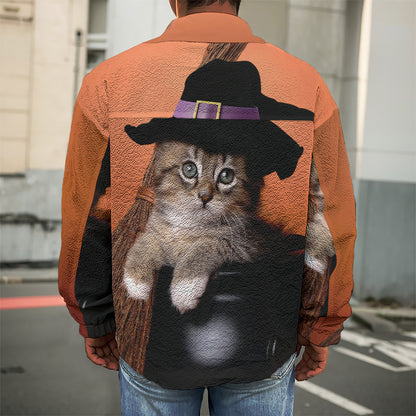 Halloween Cute Witch Cat Print Men's Shirt Jacket