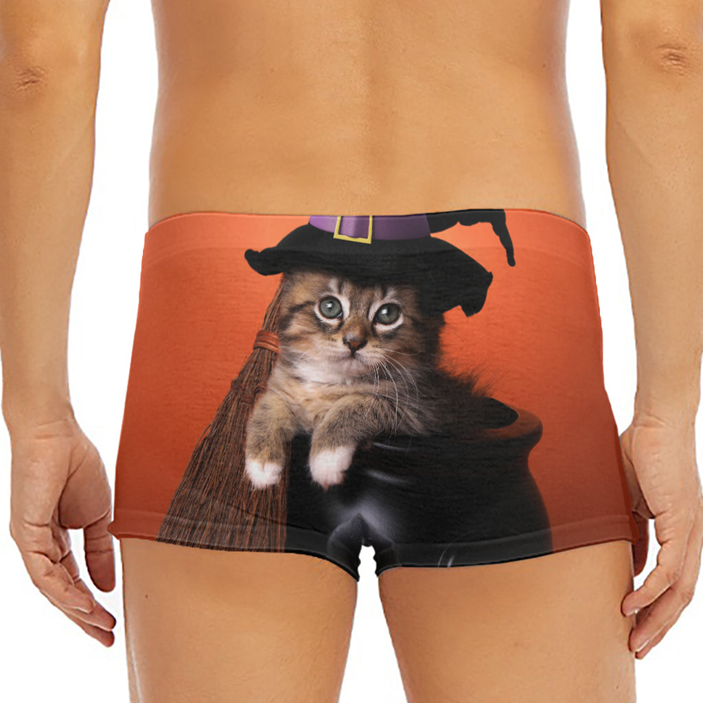 Halloween Cute Witch Cat Print Men's Short Boxer Briefs