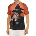 Halloween Cute Witch Cat Print Men's Short Sleeve Rash Guard