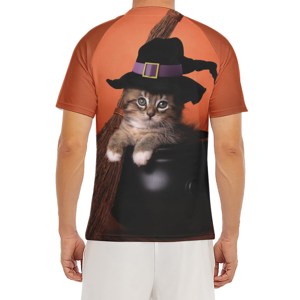 Halloween Cute Witch Cat Print Men's Short Sleeve Rash Guard