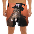 Halloween Cute Witch Cat Print Men's Split Running Shorts