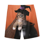 Halloween Cute Witch Cat Print Men's Sports Shorts