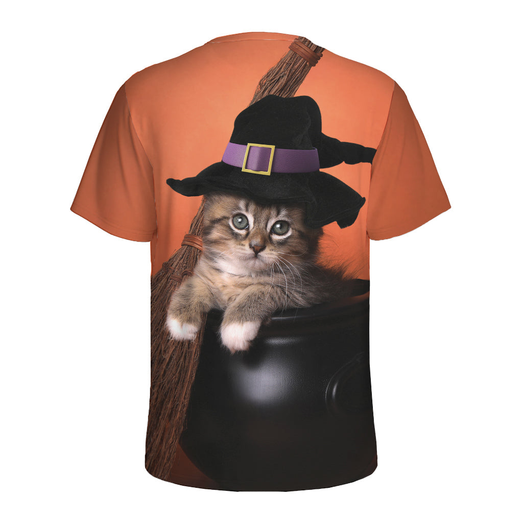 Halloween Cute Witch Cat Print Men's Sports T-Shirt