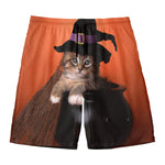 Halloween Cute Witch Cat Print Men's Swim Trunks
