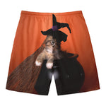 Halloween Cute Witch Cat Print Men's Swim Trunks