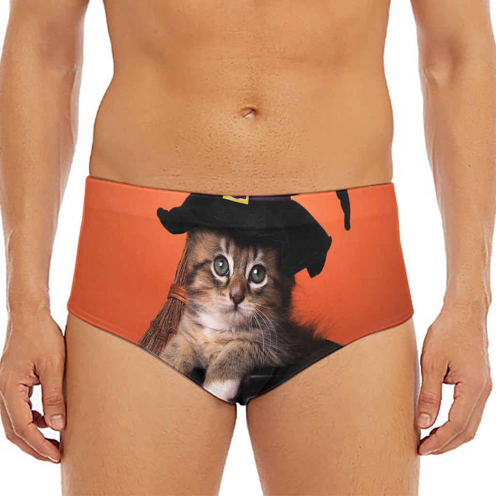 Halloween Cute Witch Cat Print Men's Triangle Swim Briefs