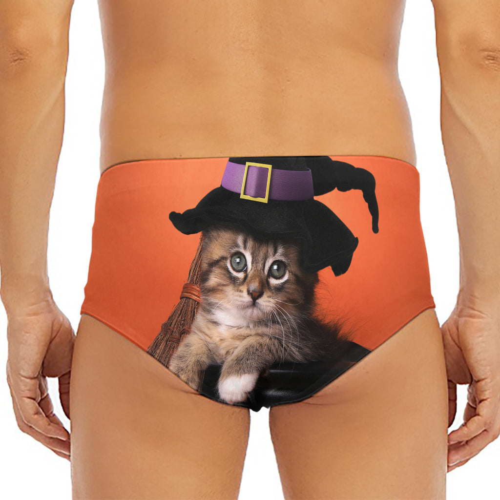 Halloween Cute Witch Cat Print Men's Triangle Swim Briefs