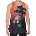 Halloween Cute Witch Cat Print Men's Velvet Tank Top