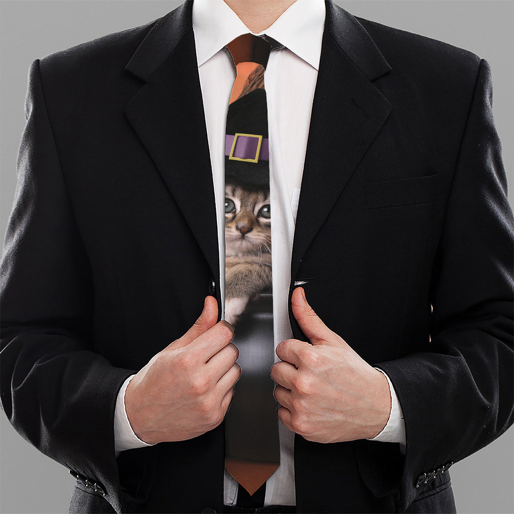 Halloween Cute Witch Cat Print Necktie
