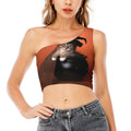 Halloween Cute Witch Cat Print One Shoulder Crop Top