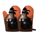 Halloween Cute Witch Cat Print Oven Mitts