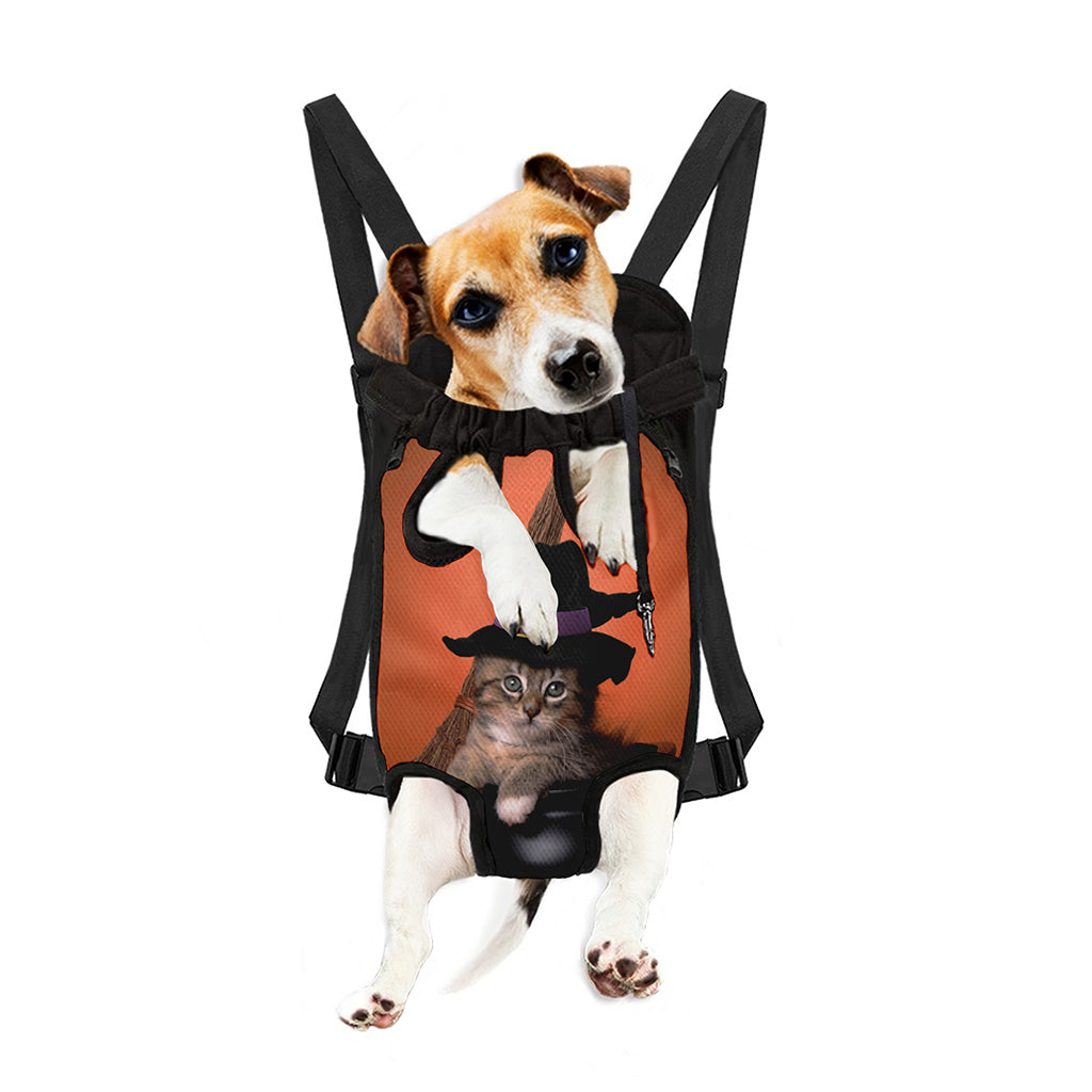 Halloween Cute Witch Cat Print Pet Carrier Backpack