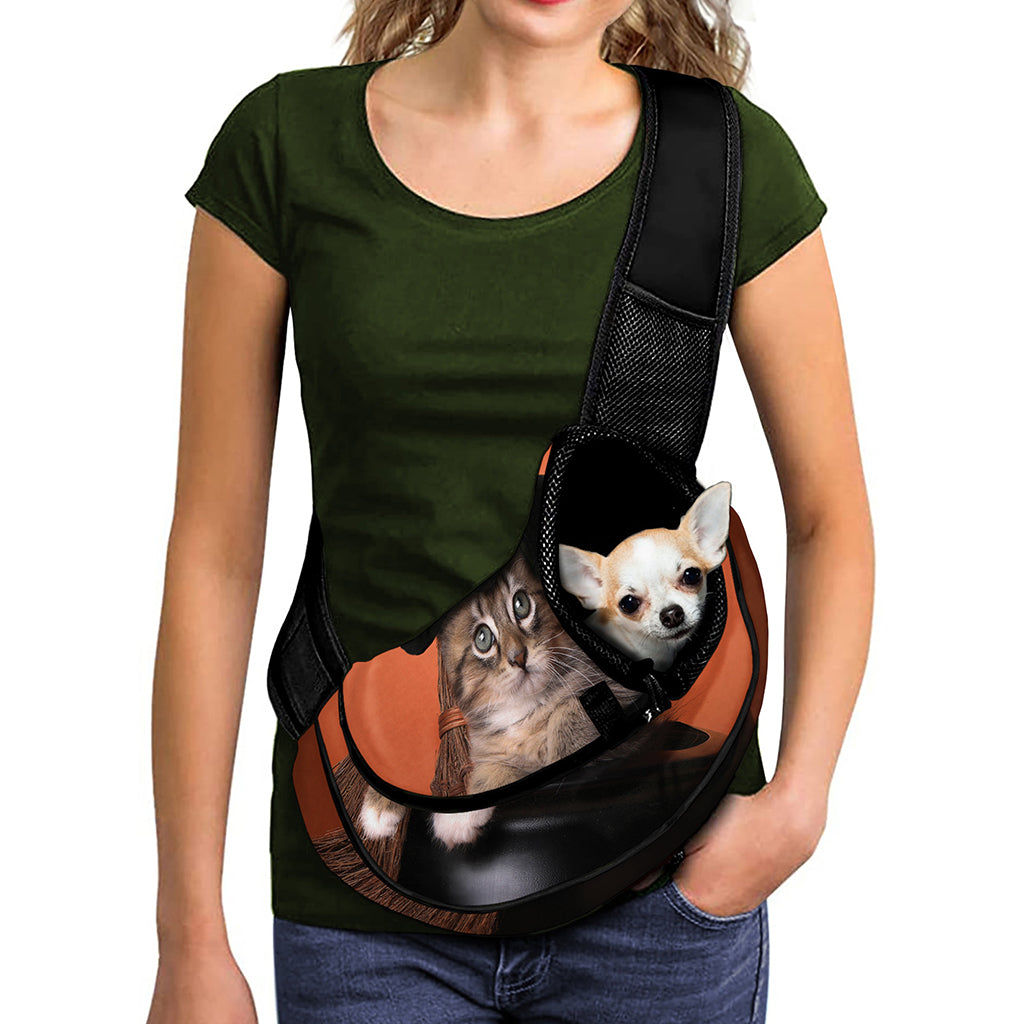 Halloween Cute Witch Cat Print Pet Sling Carrier