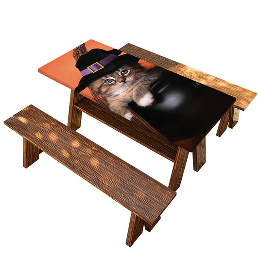 Halloween Cute Witch Cat Print Picnic Table Cover