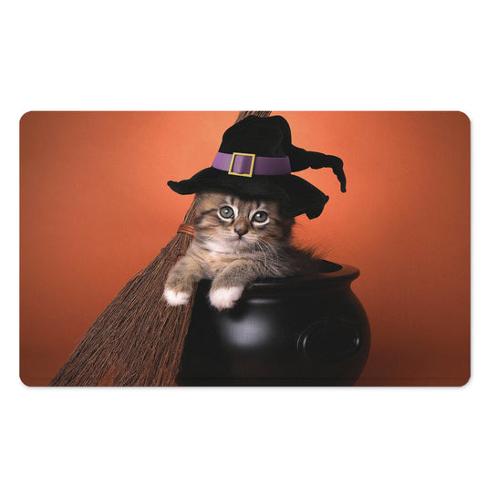 Halloween Cute Witch Cat Print Polyester Doormat