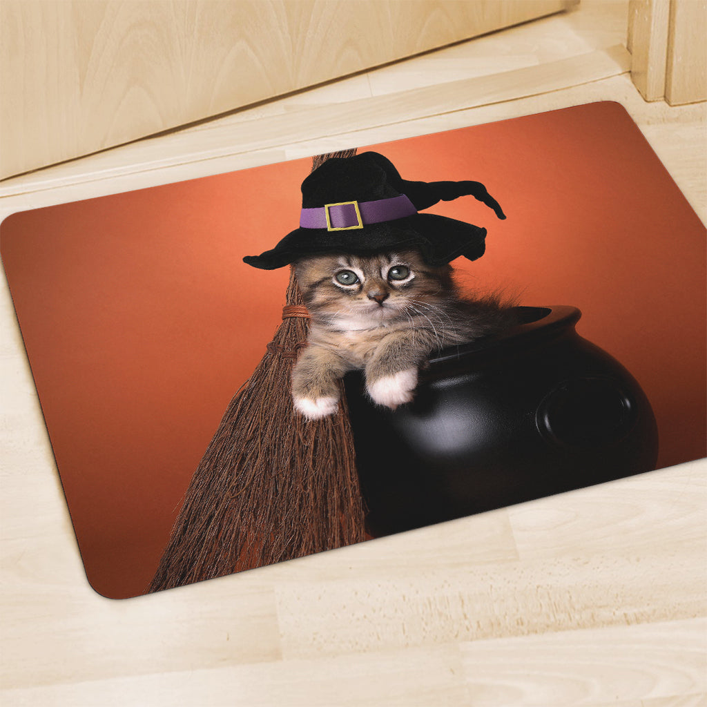 Halloween Cute Witch Cat Print Polyester Doormat
