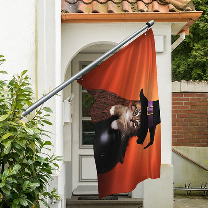 Halloween Cute Witch Cat Print Polyester Flag