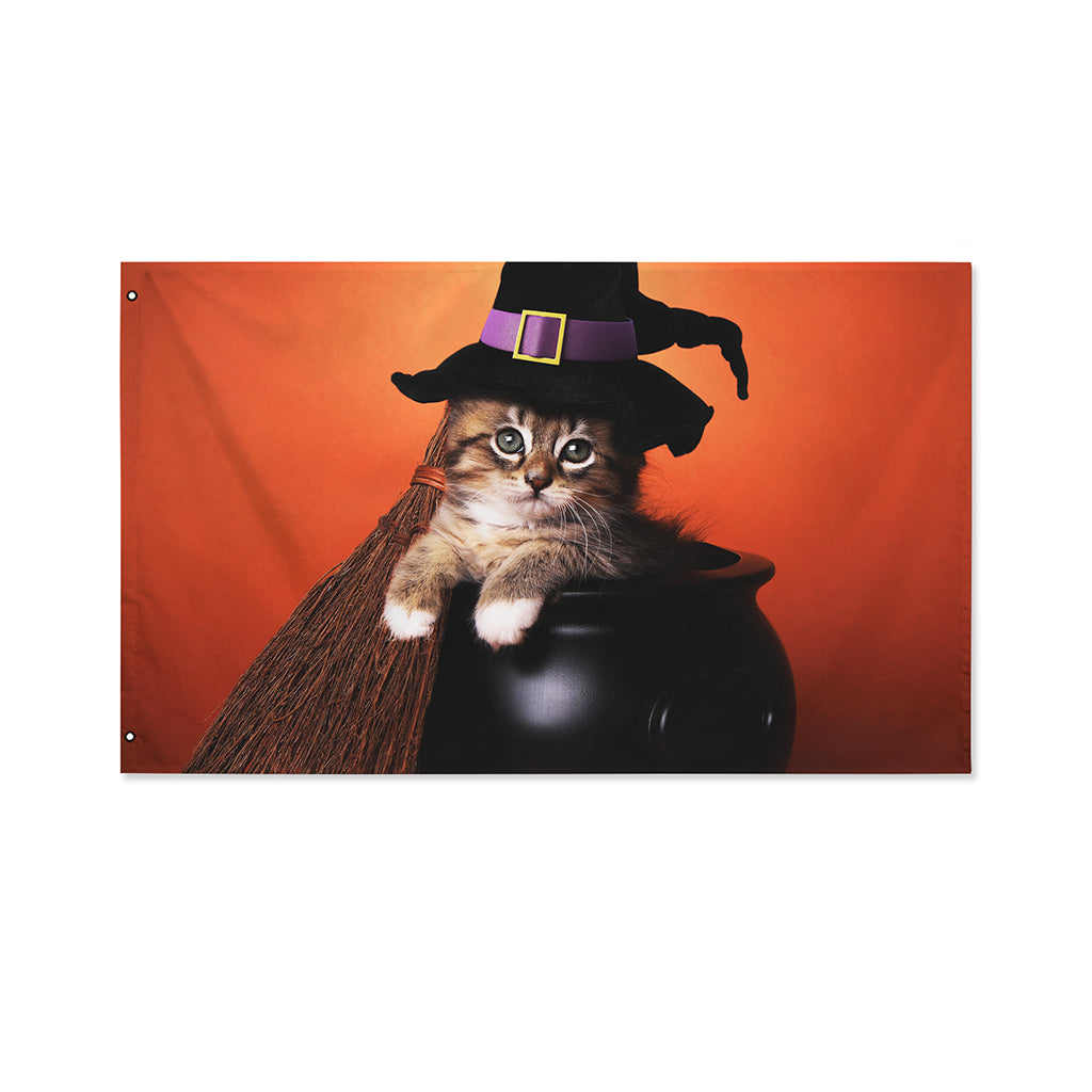 Halloween Cute Witch Cat Print Polyester Flag
