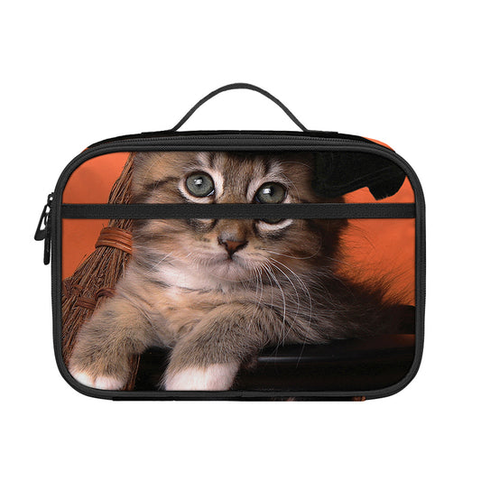 Halloween Cute Witch Cat Print Portable Lunch Bag