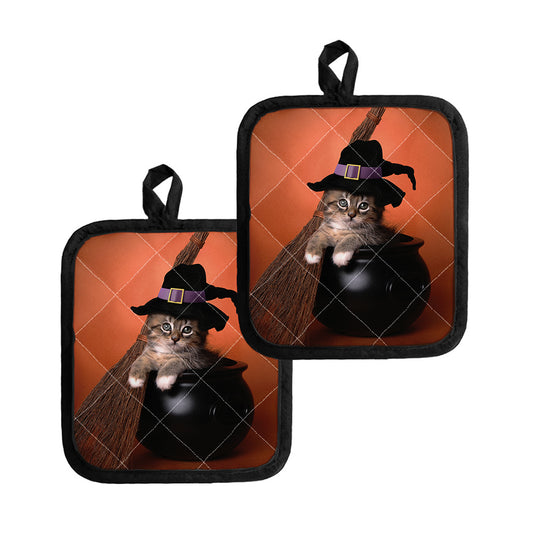 Halloween Cute Witch Cat Print Pot Holders