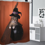 Halloween Cute Witch Cat Print Premium Shower Curtain