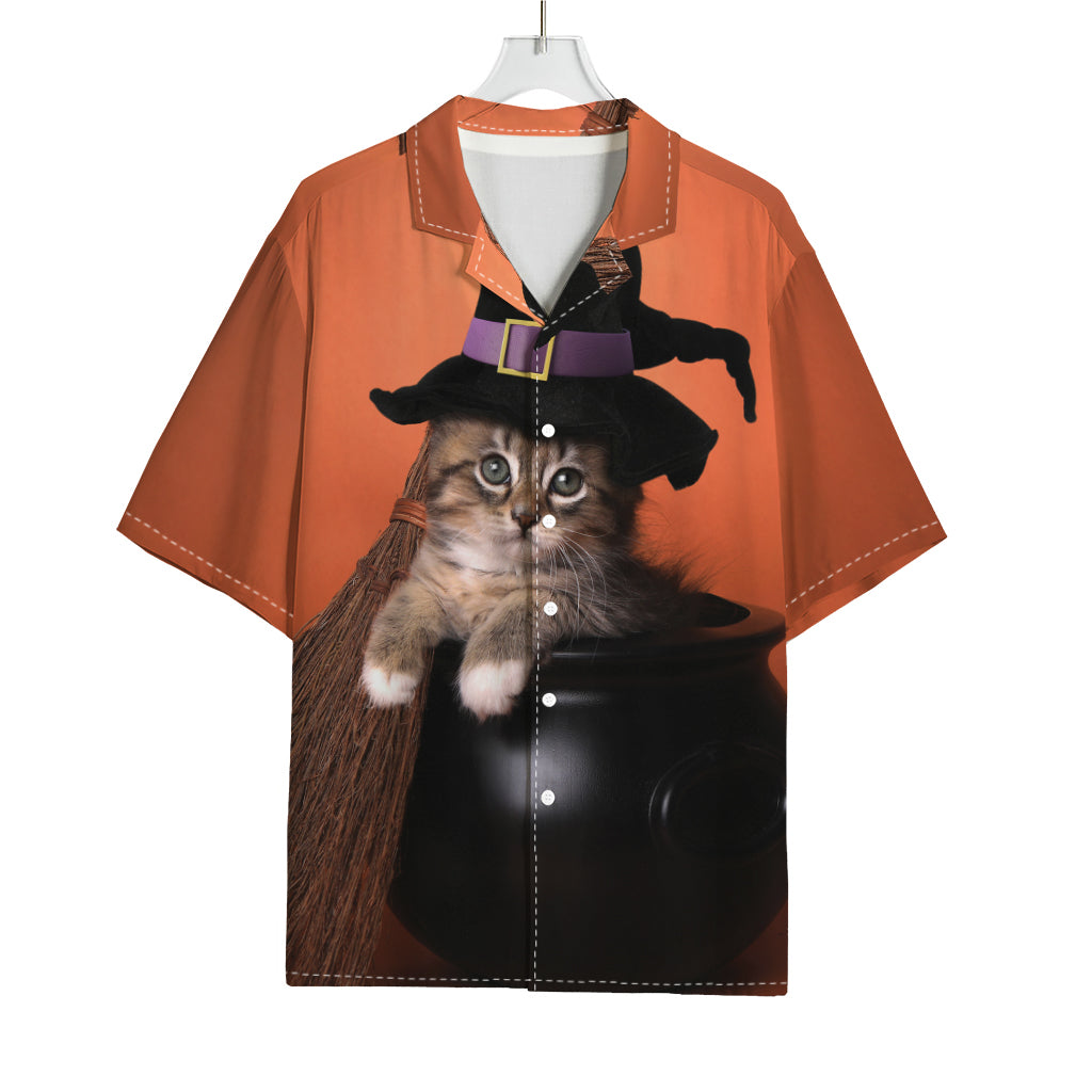 Halloween Cute Witch Cat Print Rayon Hawaiian Shirt