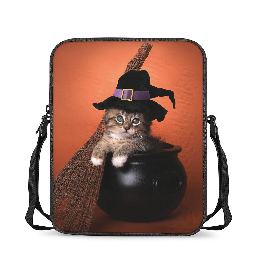 Halloween Cute Witch Cat Print Rectangular Crossbody Bag