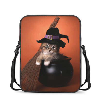 Halloween Cute Witch Cat Print Rectangular Crossbody Bag