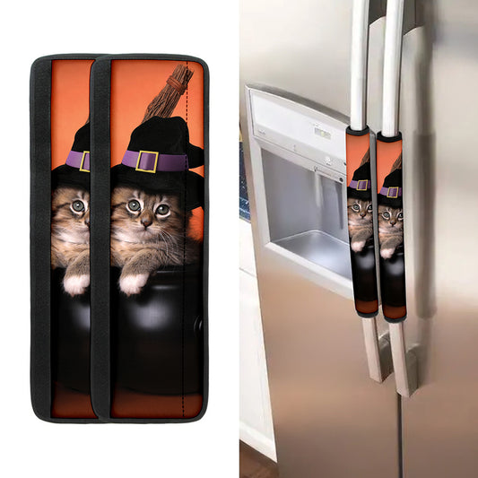 Halloween Cute Witch Cat Print Refrigerator Handle Covers
