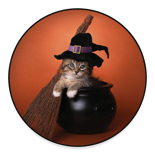 Halloween Cute Witch Cat Print Round Floor Mat