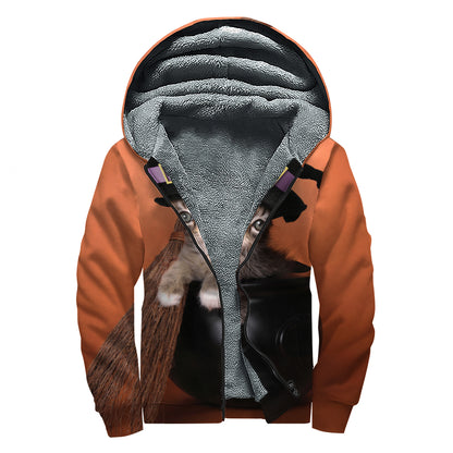 Halloween Cute Witch Cat Print Sherpa Lined Zip Up Hoodie