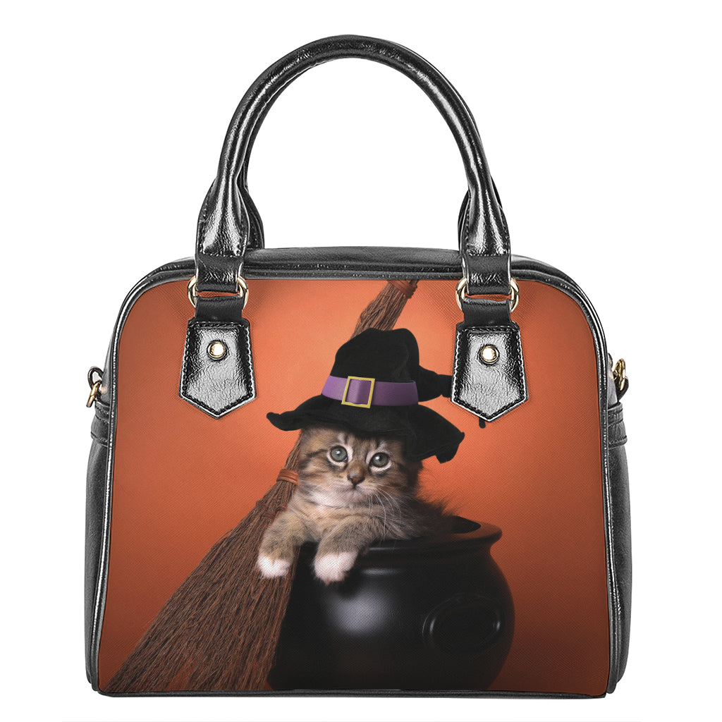 Halloween Cute Witch Cat Print Shoulder Handbag