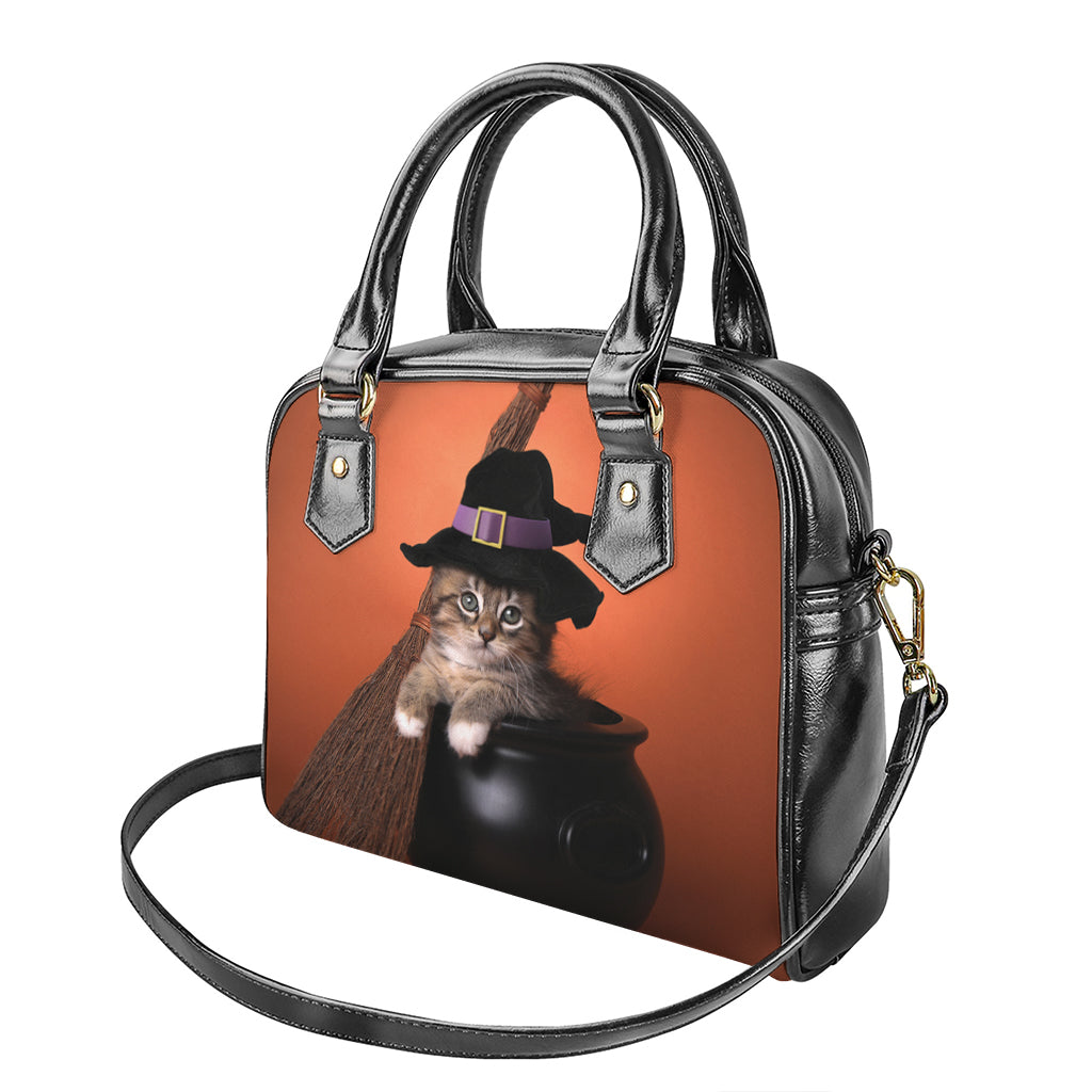 Halloween Cute Witch Cat Print Shoulder Handbag