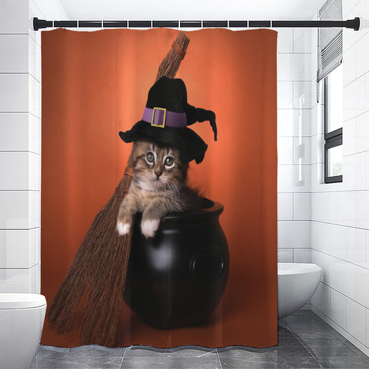 Halloween Cute Witch Cat Print Shower Curtain