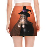 Halloween Cute Witch Cat Print Side Slit Mini Skirt