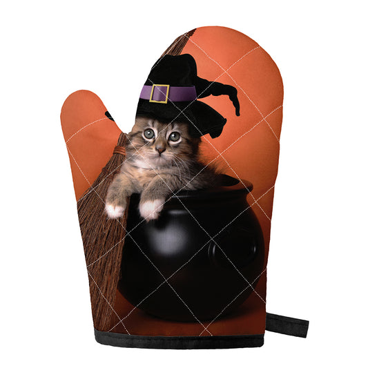 Halloween Cute Witch Cat Print Single Oven Mitt