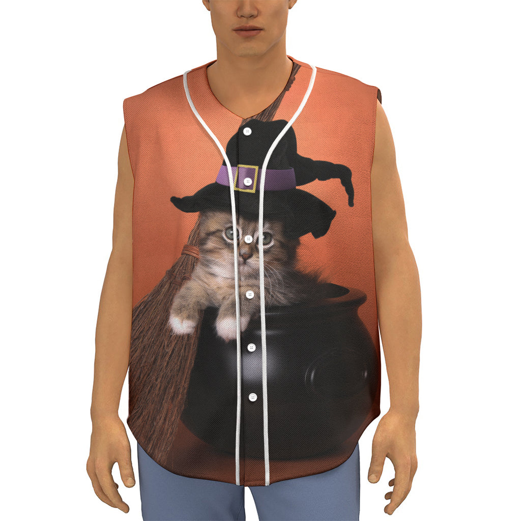 Halloween Cute Witch Cat Print Sleeveless Baseball Jersey