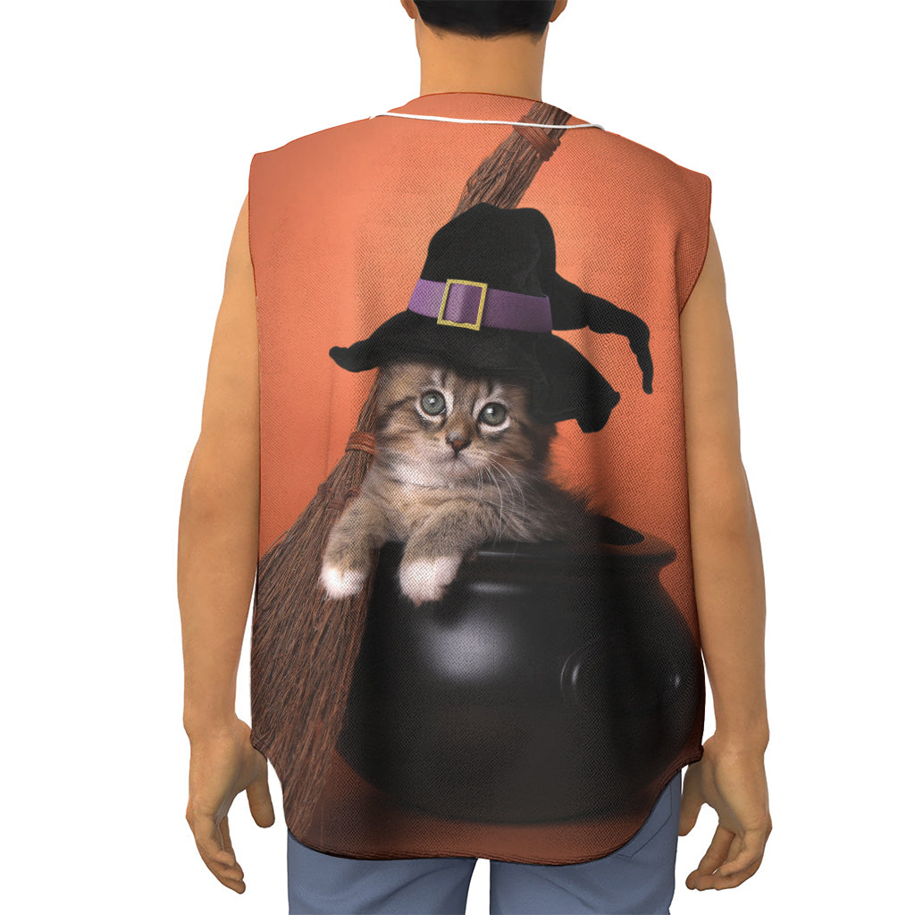 Halloween Cute Witch Cat Print Sleeveless Baseball Jersey