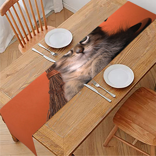 Halloween Cute Witch Cat Print Table Runner