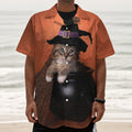 Halloween Cute Witch Cat Print Textured Short Sleeve Shirt