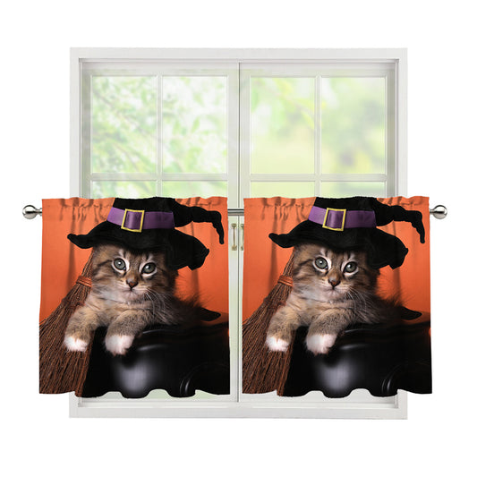 Halloween Cute Witch Cat Print Tier Curtains