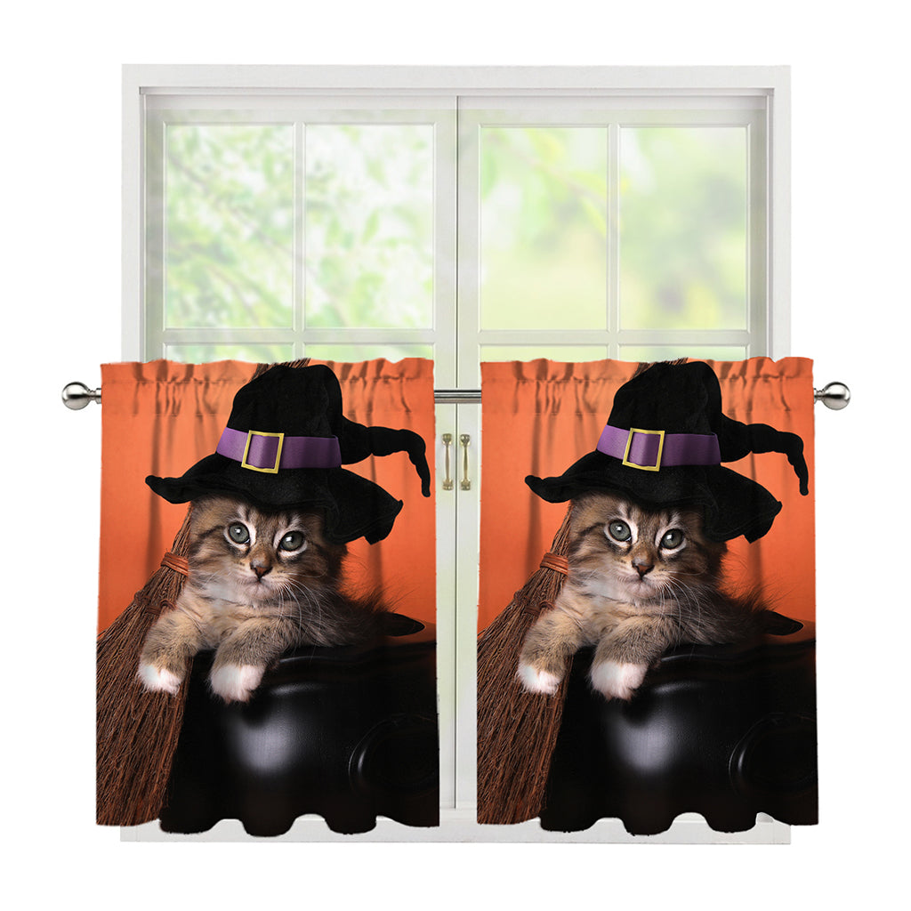 Halloween Cute Witch Cat Print Tier Curtains