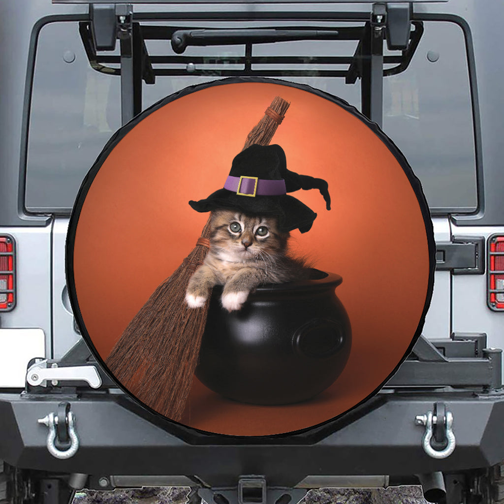 Halloween Cute Witch Cat Print Tire Cover