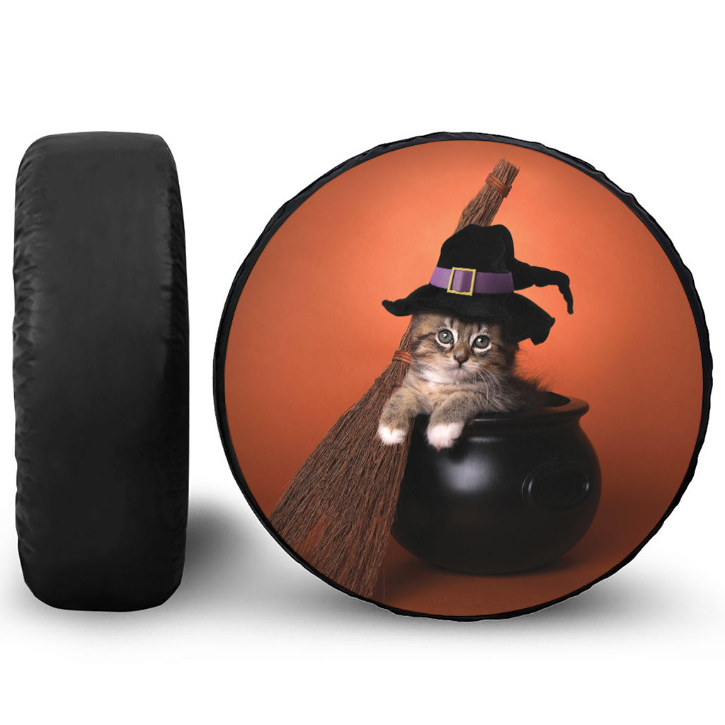 Halloween Cute Witch Cat Print Tire Cover