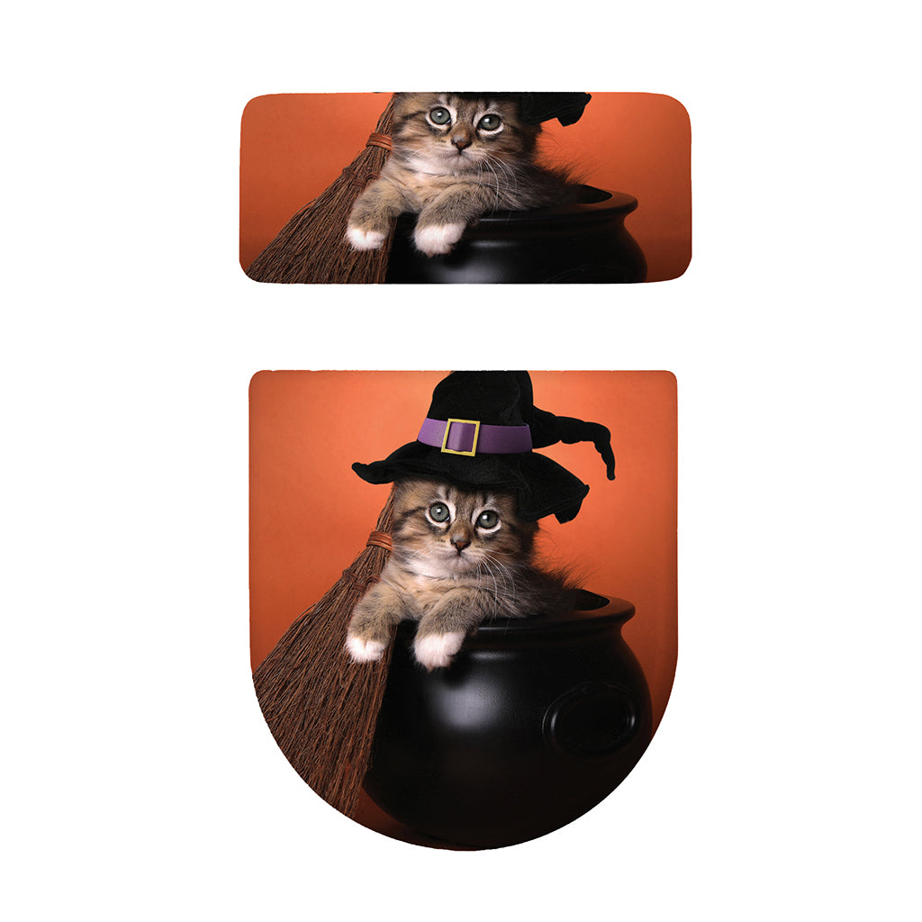 Halloween Cute Witch Cat Print Toilet Lid And Tank Cover Set