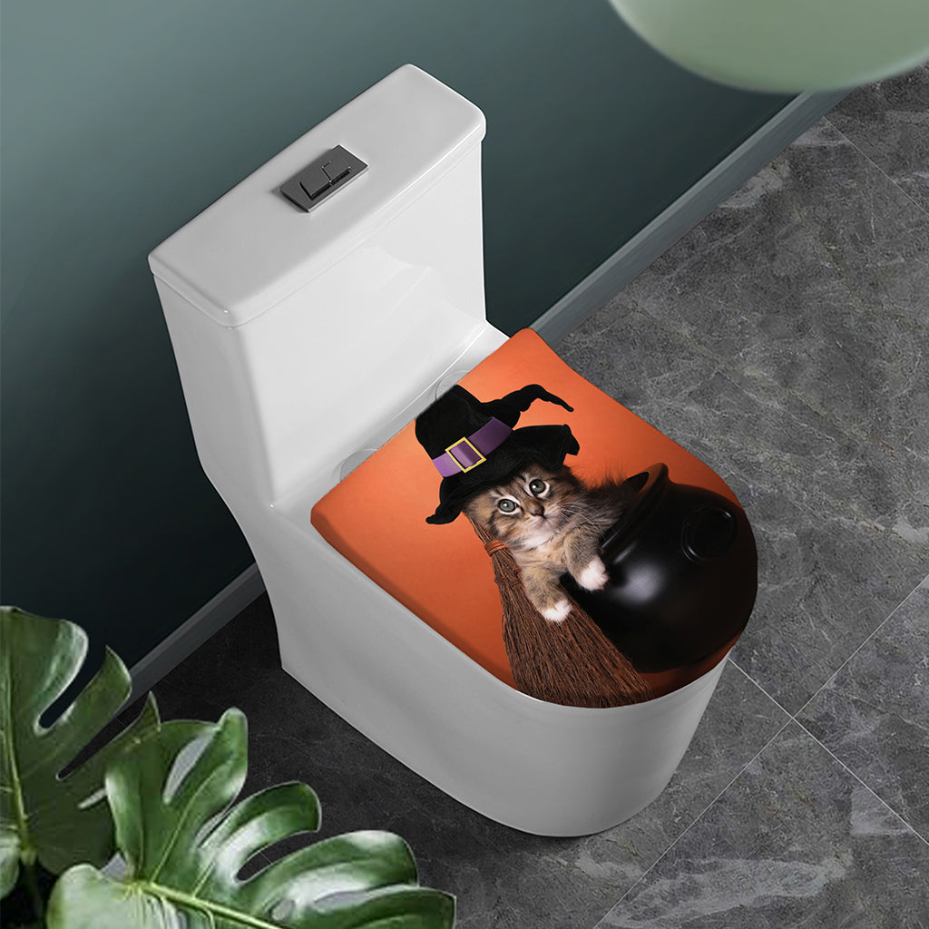 Halloween Cute Witch Cat Print Toilet Lid Cover