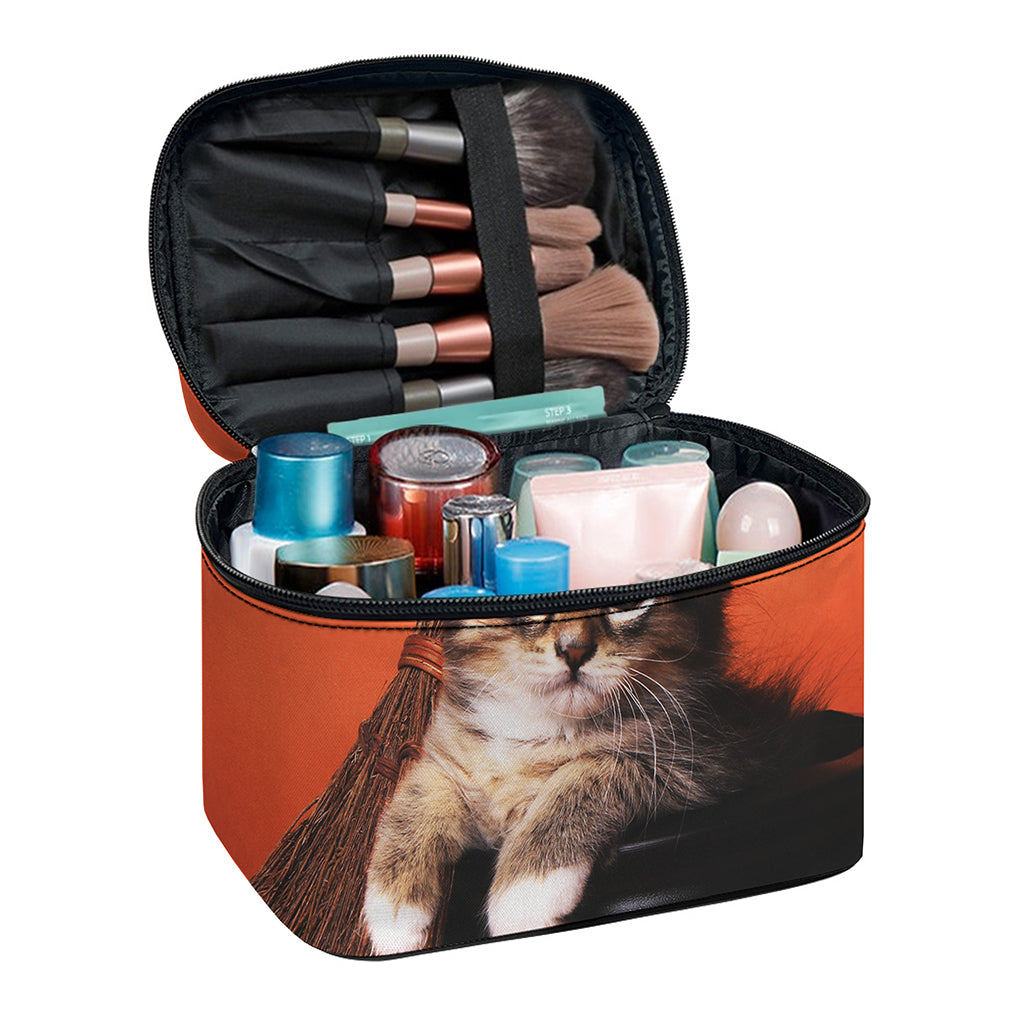 Halloween Cute Witch Cat Print Travel Makeup Bag