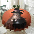 Halloween Cute Witch Cat Print Waterproof Round Tablecloth